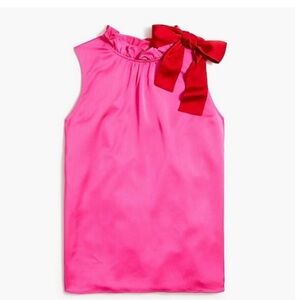 Pink J. Crews silk tank with red bow - Size S